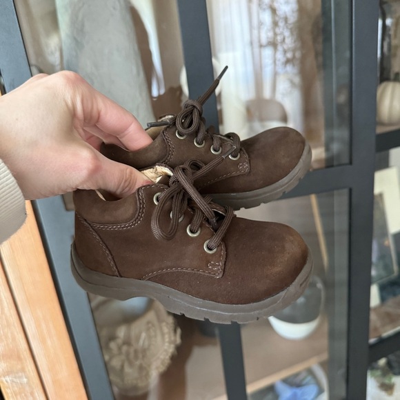 Stride Rite boots toddler baby boy lace up leather suede winter fall espresso - Picture 1 of 9